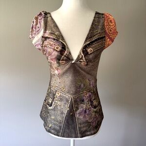 IPNG Designs Unique Print V-Neck Blouse Top with Rhinestones